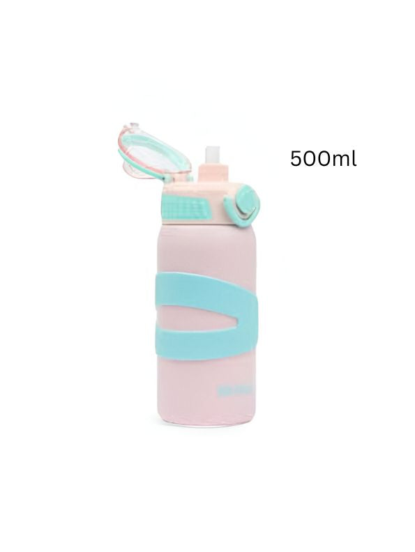 Pink - LittleSip – 500ml Stainless Steel Push Bottle for Youngsters – Leak-Proof & BPA-Free, Perfect for School & Play NOV5234.