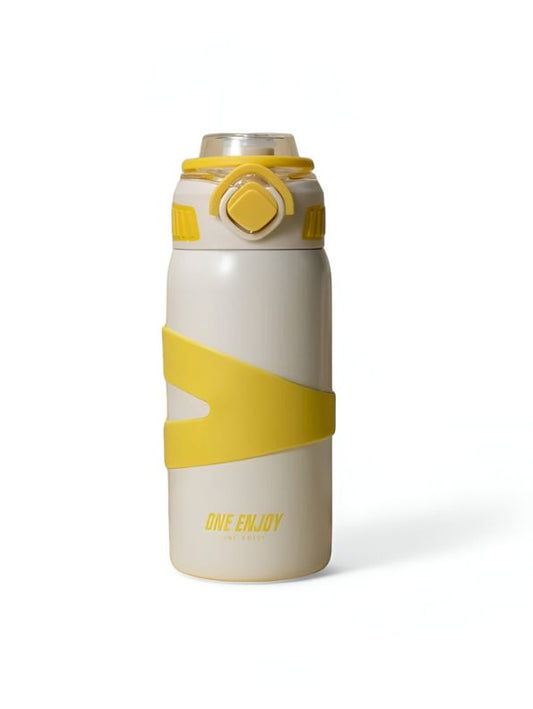 Yellow - LittleSip – 500ml Stainless Steel Push Bottle for Youngsters – Leak-Proof & BPA-Free, Perfect for School & Play NOV5234.