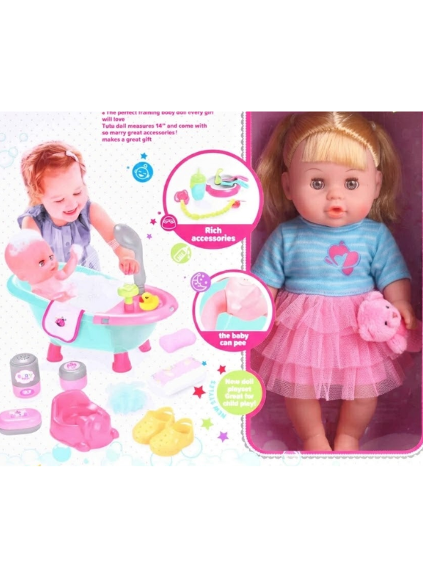 Lovely Pretend Play Baby Doll Set – Blonde Doll in Pink  Bottle, and Pacifier TV3648