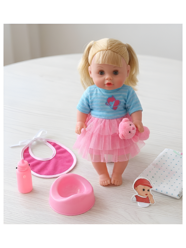 Lovely Pretend Play Baby Doll Set – Blonde Doll in Pink  Bottle, and Pacifier TV3648