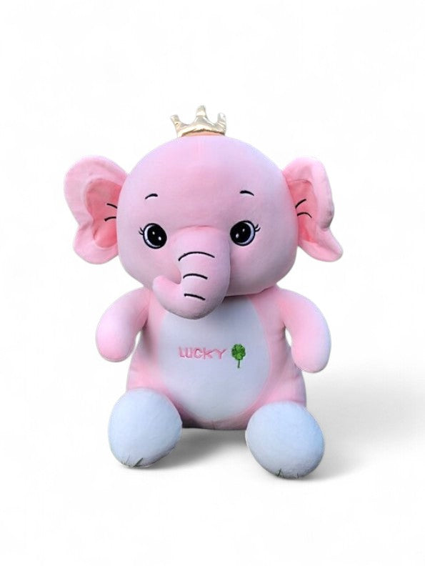 Lucky Pink Elephant Plush Toy for Kids - 10-Inch Cute Stuffed Animal Soft Toy with Golden Crown LMI14141.