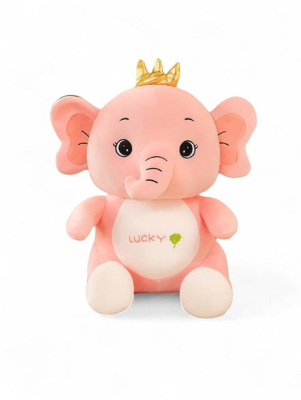Lucky Pink Elephant Plush Toy for Kids - 10-Inch Cute Stuffed Animal Soft Toy with Golden Crown LMI14141.