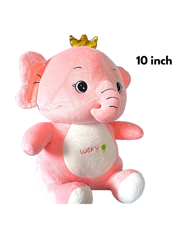 Lucky Pink Elephant Plush Toy for Kids - 10-Inch Cute Stuffed Animal Soft Toy with Golden Crown LMI14141.