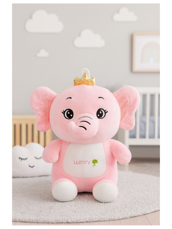 Lucky Pink Elephant Plush Toy for Kids - 10-Inch Cute Stuffed Animal Soft Toy with Golden Crown LMI14141.