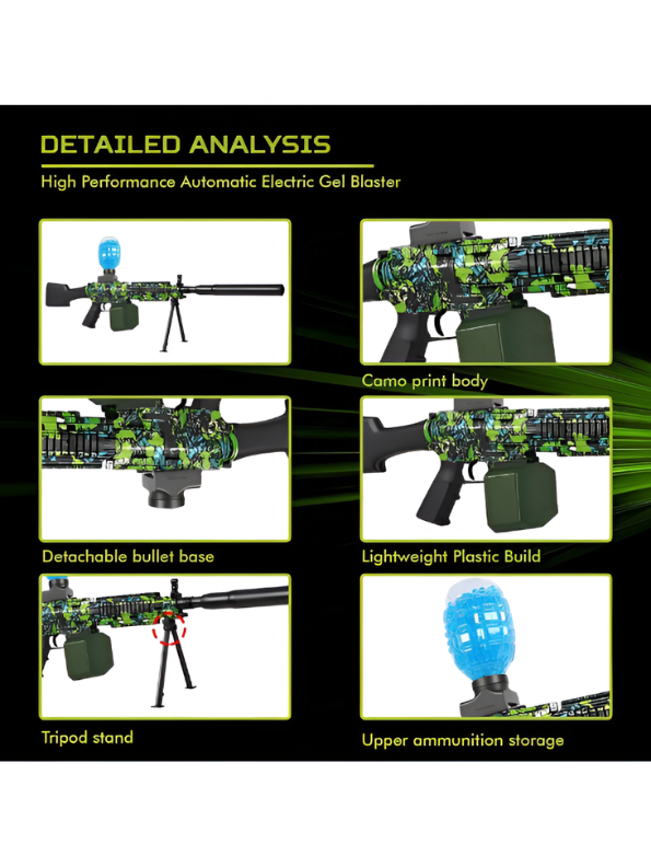 Green M249 Water Gel Ball Launcher Toy Set with Stand & water Beads| TV6431