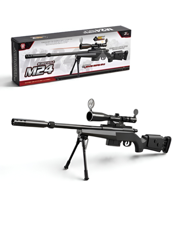 M24 Sniper Rifle Style Toy Gun for Kids with Scope, Laser Sight, Bipod Stand, Removable Magazine & BB Bullets LMI13849