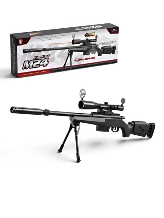 M24 Sniper Rifle Style Toy Gun for Kids with Scope, Laser Sight, Bipod Stand, Removable Magazine & BB Bullets LMI13849