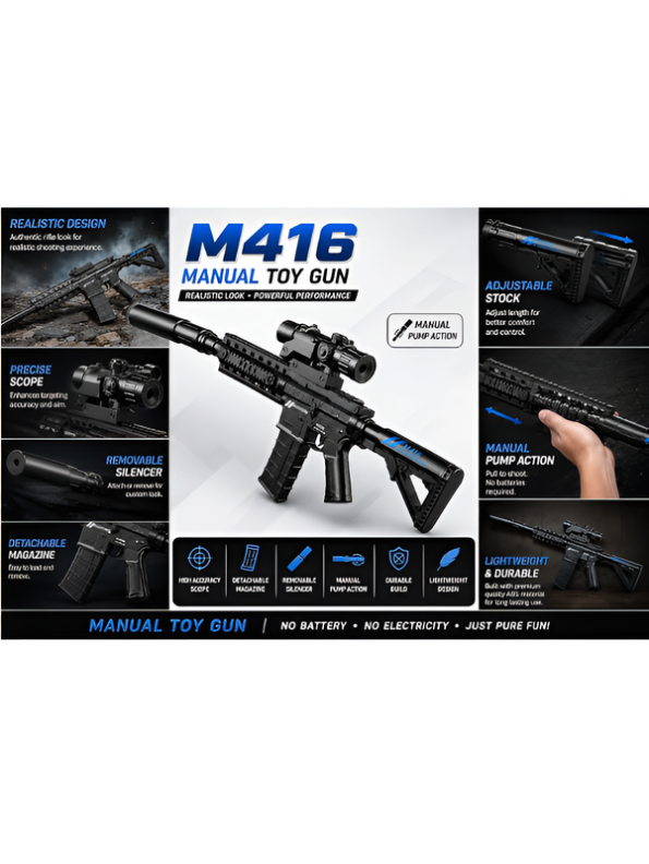 M416 Tactical Manual Gel Blaster Toy Gun (90cm) with Scope & Silencer LMI16912