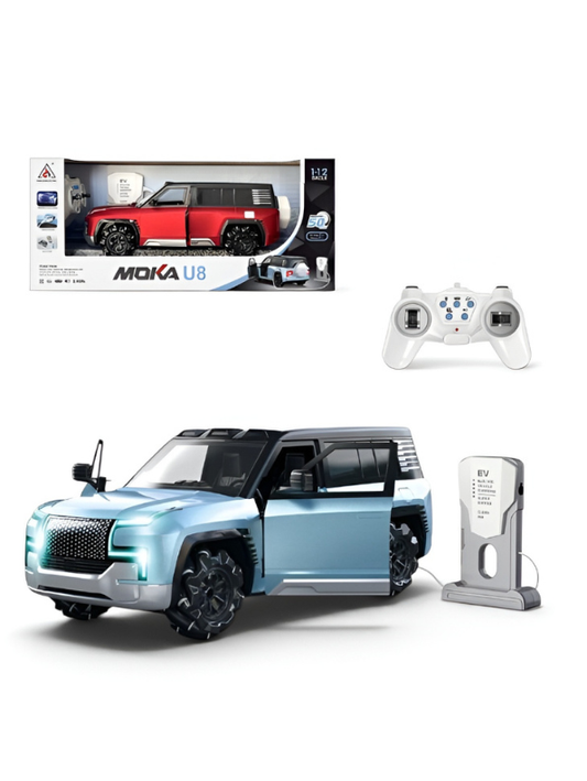 MOKA U8 1:12 Remote Control New Energy Electric Car with Fast Charging & LED Lights BlueTV6294