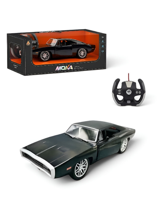 MOKA Vintage RC Muscle Toy Car – Black Remote Control Racing Car with Rechargeable Battery and Automatic Openable Doors TV633