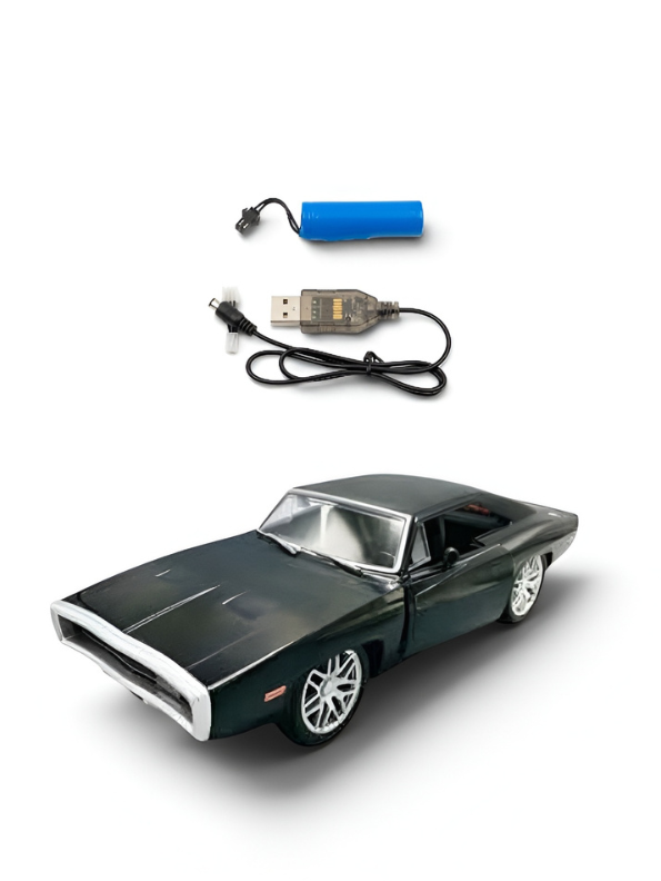 MOKA Vintage RC Muscle Toy Car – Black Remote Control Racing Car with Rechargeable Battery and Automatic Openable Doors TV633