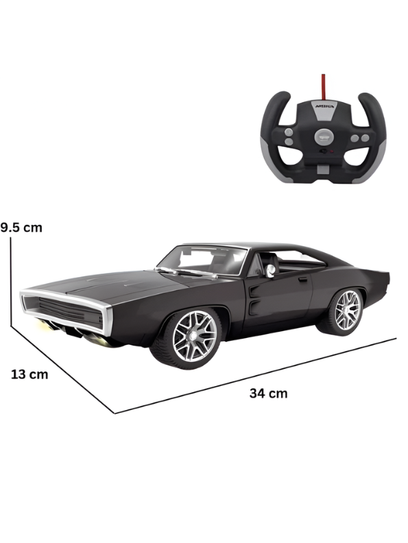 MOKA Vintage RC Muscle Toy Car – Black Remote Control Racing Car with Rechargeable Battery and Automatic Openable Doors TV633
