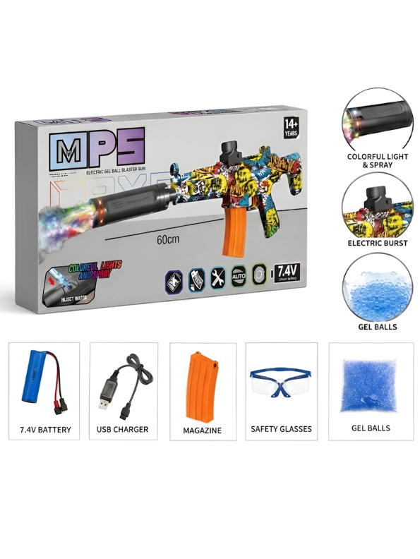 MP5 Automatic Electric Gel Blaster – Graffiti Edition with Light-Up Silencer & High-Capacity Mag MD328