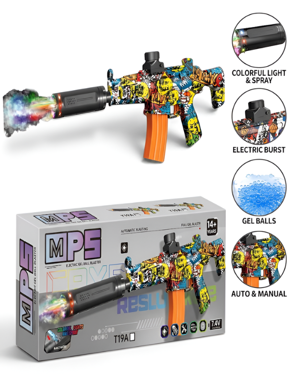MP5 Automatic Electric Gel Blaster – Graffiti Edition with Light-Up Silencer & High-Capacity Mag MD328