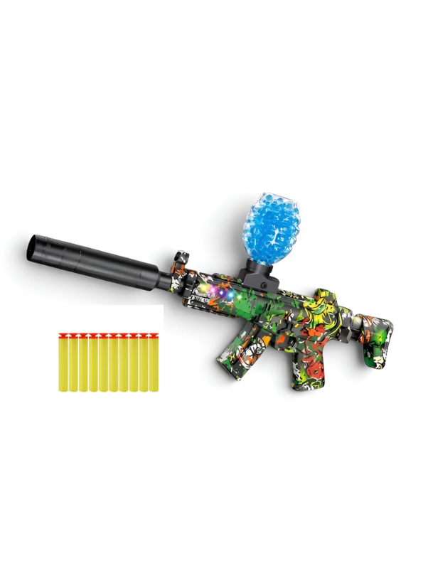 MP5 Electric Gel Ball Blaster Gun – Dual Mode Splatter Gun with Graffiti Finish, Silencer, Goggles & Rechargeable Battery for Outdoor Games MD88