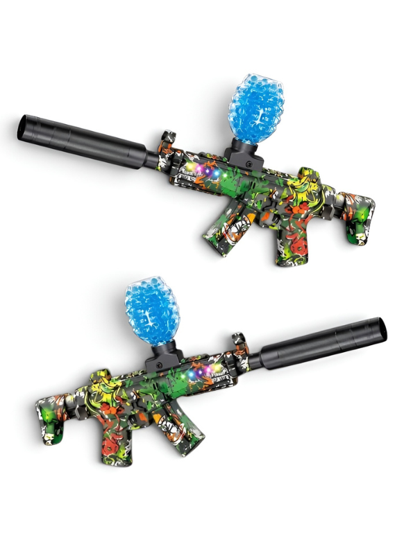 MP5 Electric Gel Ball Blaster Gun – Dual Mode Splatter Gun with Graffiti Finish, Silencer, Goggles & Rechargeable Battery for Outdoor Games MD88