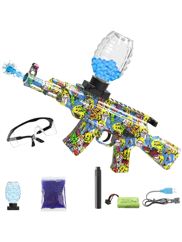 MP5 Electric Gel Ball Blaster Gun – Dual Mode Splatter Gun with Graffiti Finish, Silencer, Goggles & Rechargeable Battery for Outdoor Games MD88