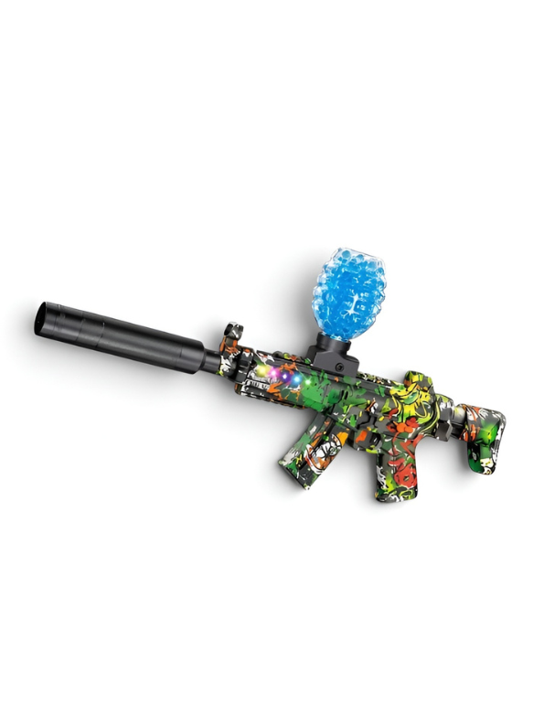 MP5 Electric Gel Ball Blaster Gun – Dual Mode Splatter Gun with Graffiti Finish, Silencer, Goggles & Rechargeable Battery for Outdoor Games MD88