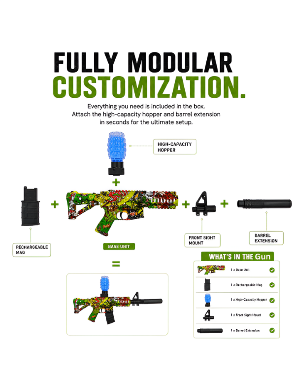 MP5 Electric Gel Ball Blaster Gun – Dual Mode Splatter Gun with Graffiti Finish, Silencer, Goggles & Rechargeable Battery for Outdoor Games MD88