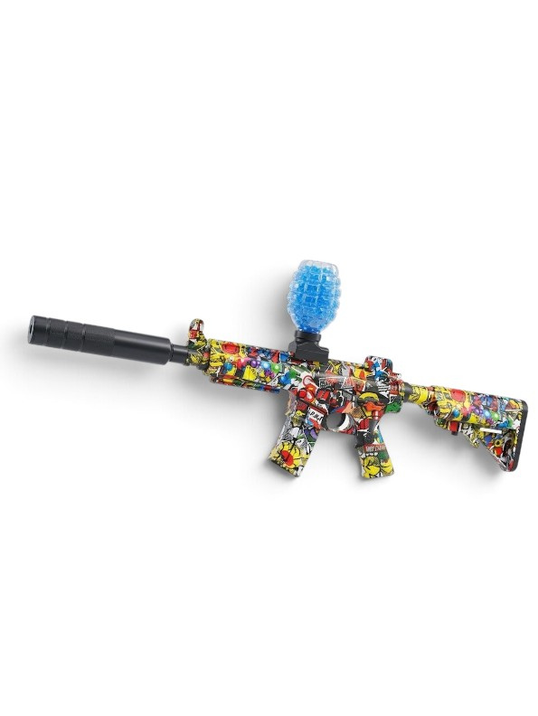 MP5 Electric Gel Ball Blaster Gun – Dual Mode Splatter Gun with Graffiti Finish, Silencer, Goggles & Rechargeable Battery for Outdoor Games MD88