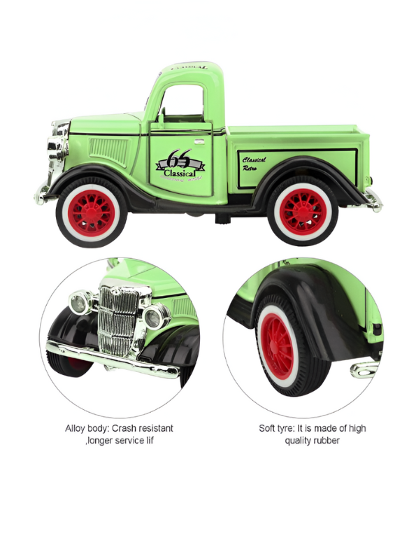 MY66 Classic Truck Diecast Model Car – Retro Alloy Metal Toy with Pull Back Action & Sound | Collector’s Vintage Style Vehicle.