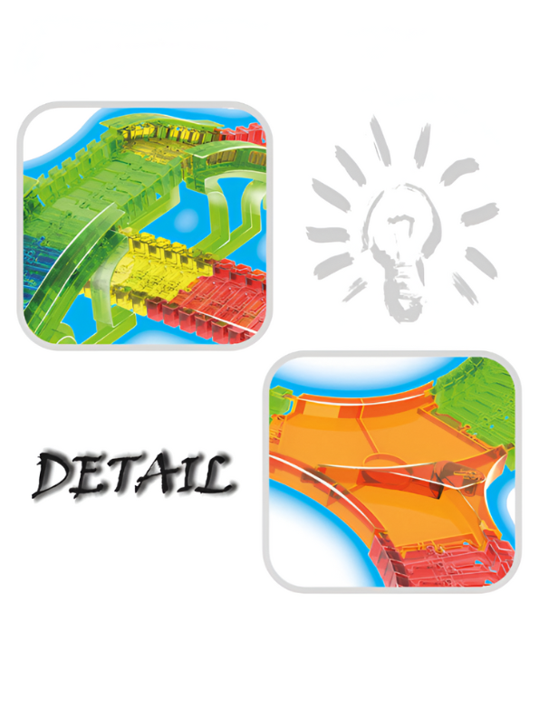 Magic Luminous Race Track Set - 316 Pcs Glow-in-the-Dark Flexible Toy Track with 2 B/O Light-Up Cars LMI10472.