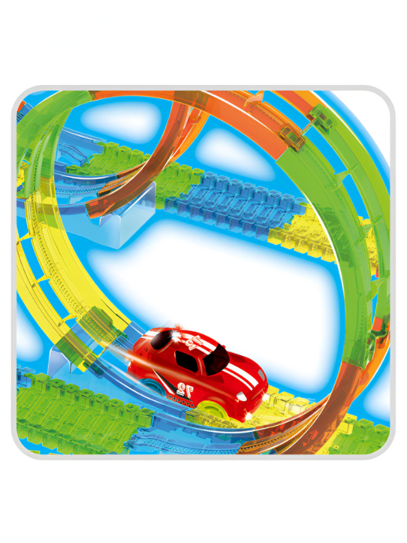 Magic Luminous Race Track Set - 316 Pcs Glow-in-the-Dark Flexible Toy Track with 2 B/O Light-Up Cars LMI10472.