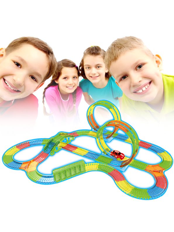Magic Luminous Race Track Set - 316 Pcs Glow-in-the-Dark Flexible Toy Track with 2 B/O Light-Up Cars LMI10472.
