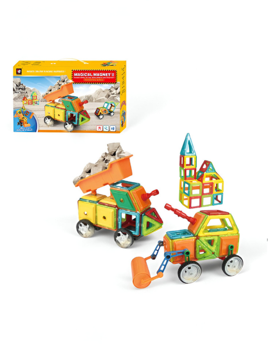 Magical Magnet Tiles Building Blocks Set - Construction Vehicles & Castle Educational STEM Toy TV1714.