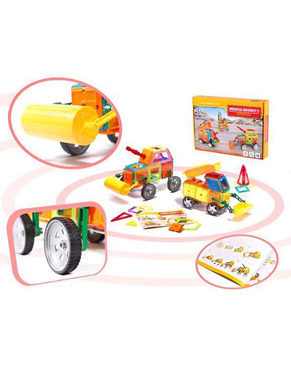 Magical Magnet Tiles Building Blocks Set - Construction Vehicles & Castle Educational STEM Toy TV1714.