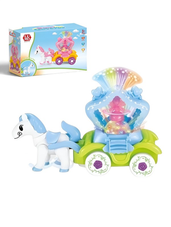 Magical Musical Horse-Drawn Princess Carriage Toy with Projection Lights – Interactive Battery-Operated Play LMI13740