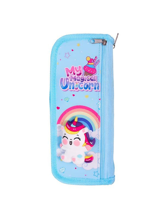 Blue - Magical Unicorn Pouch – Double Chain, Blister Card Packing | Soft & Cute Zipper Squishy Pouch for Kids NOV6641.