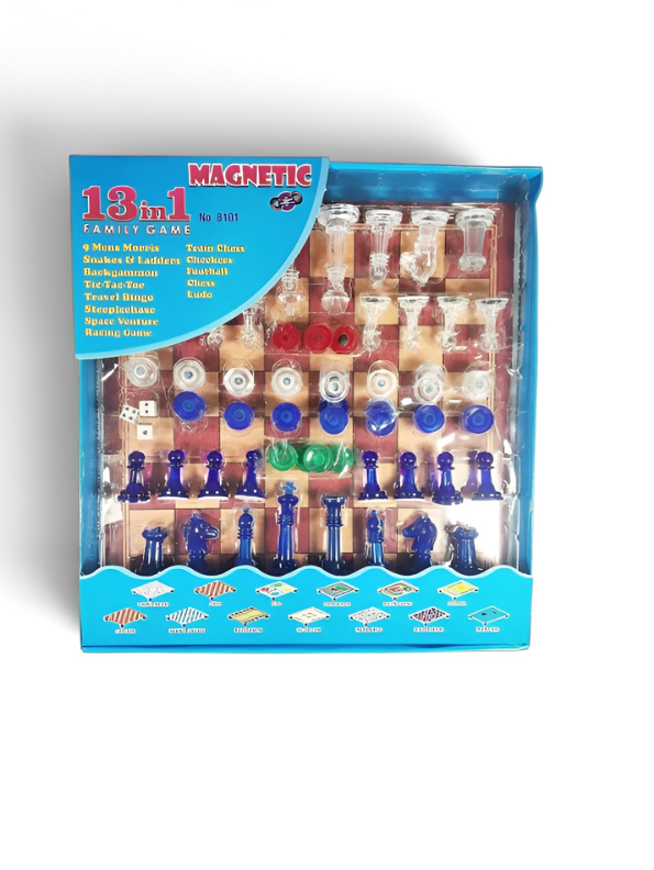 Magnetic 13-in-1 Family Board Game Set – Portable Multi-Game Collection Including Chess, Ludo, Snakes & Ladders, and Checkers LMI130