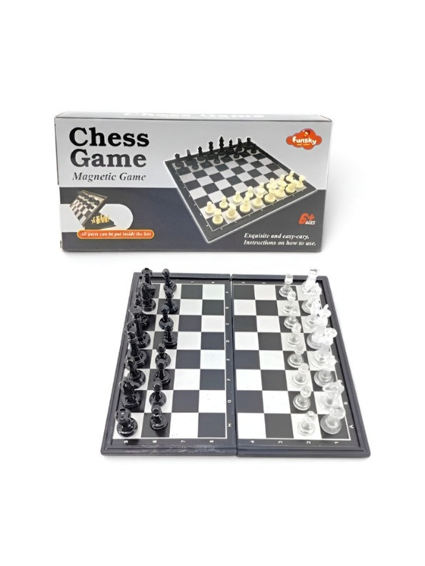 Magnetic Folding Chess Set with Portable Travel Board and Staunton Style Pieces – Compact Educational Strategy Game for Kids & Adults LMI11025