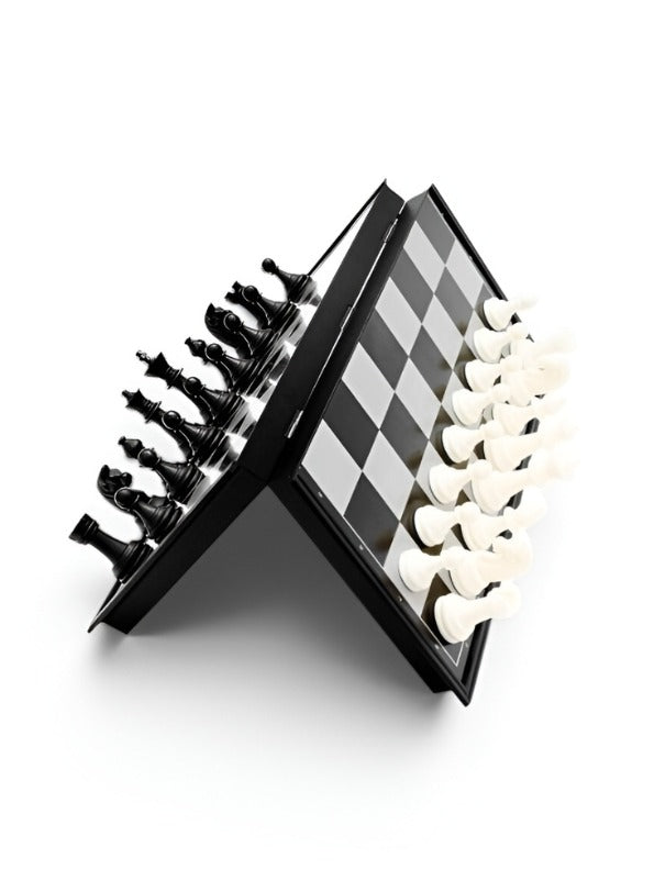 Magnetic Folding Chess Set with Portable Travel Board and Staunton Style Pieces – Compact Educational Strategy Game for Kids & Adults LMI11025