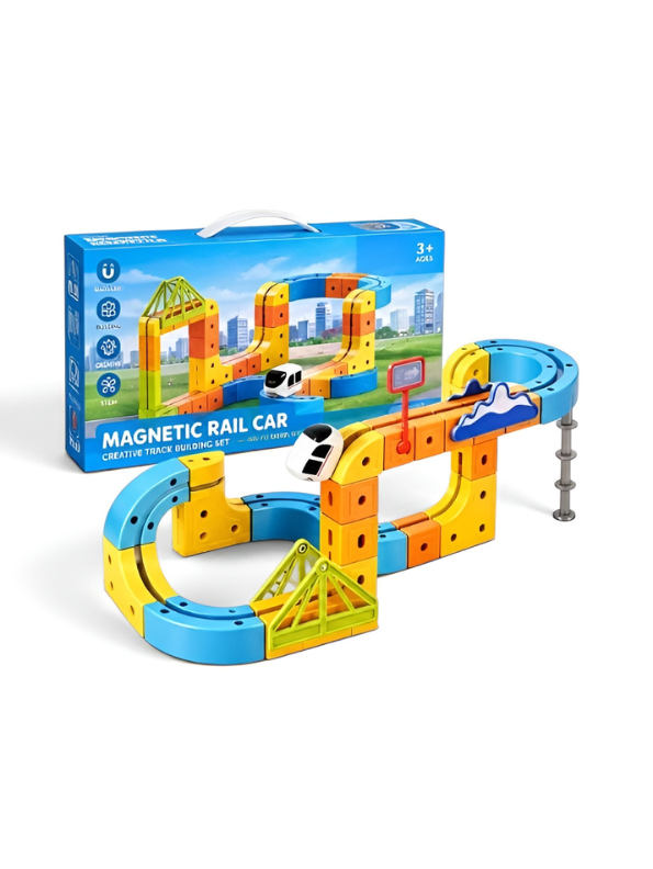 Magnetic Rail Car Track Building Set – STEM Educational Creative Learning Toy with Train, Bridge, and Blocks for Kids Age 3+ LMI16948