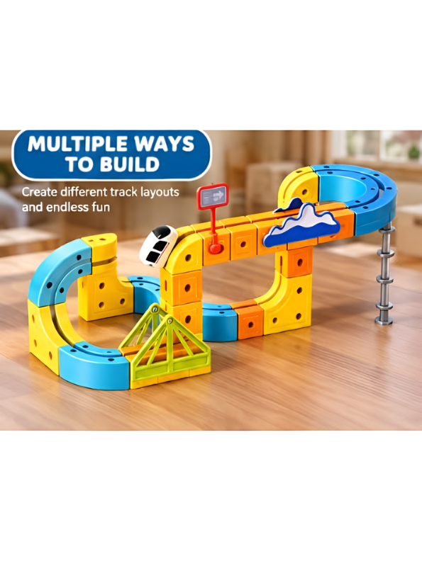 Magnetic Rail Car Track Building Set – STEM Educational Creative Learning Toy with Train, Bridge, and Blocks for Kids Age 3+ LMI16948