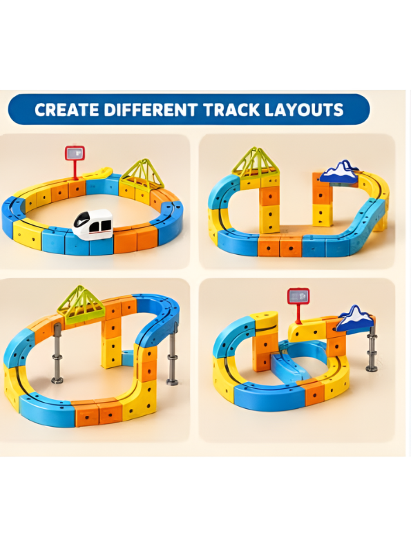 Magnetic Rail Car Track Building Set – STEM Educational Creative Learning Toy with Train, Bridge, and Blocks for Kids Age 3+ LMI16948