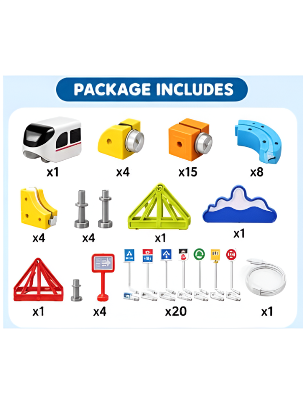Magnetic Rail Car Track Building Set – STEM Educational Creative Learning Toy with Train, Bridge, and Blocks for Kids Age 3+ LMI16948