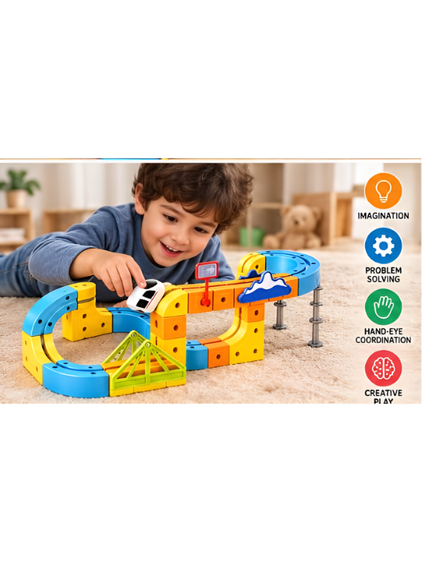 Magnetic Rail Car Track Building Set – STEM Educational Creative Learning Toy with Train, Bridge, and Blocks for Kids Age 3+ LMI16948