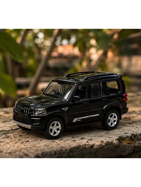 Mahindra Scorpio Die-Cast Model SUV Black– Pull-Back Toy Car with Openable Doors MD556