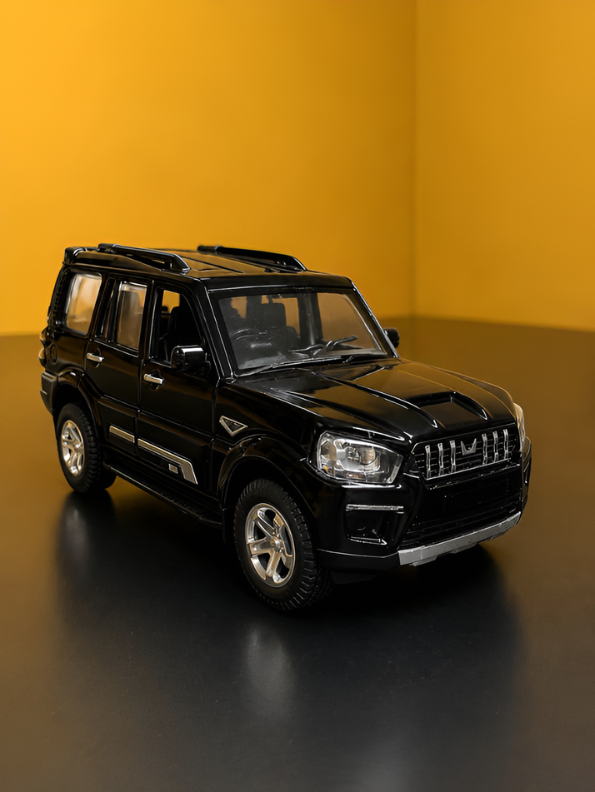 Mahindra Scorpio Die-Cast Model SUV Black– Pull-Back Toy Car with Openable Doors MD556