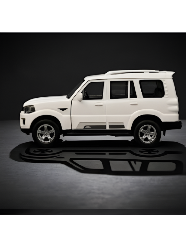 Mahindra Scorpio Die-Cast Model SUV White– Pull-Back Toy Car with Openable Doors MD556