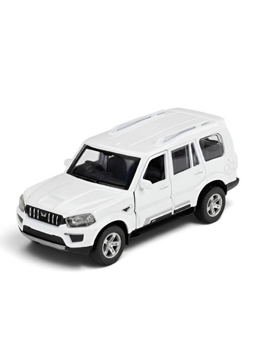 Mahindra Scorpio Die-Cast Model SUV White– Pull-Back Toy Car with Openable Doors MD556
