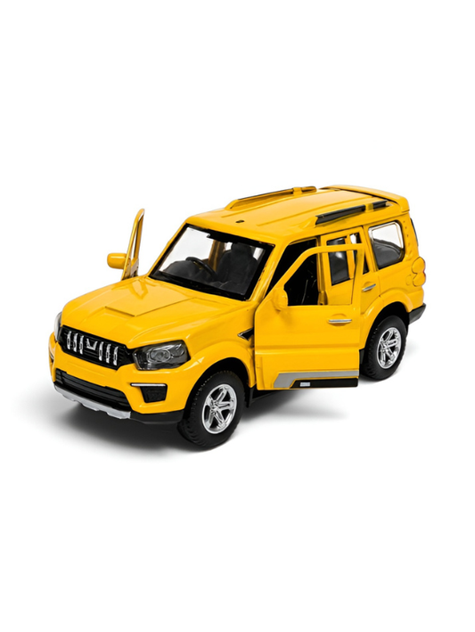 Mahindra Scorpio Die-Cast Model SUV Yellow– Pull-Back Toy Car with Openable Doors MD556