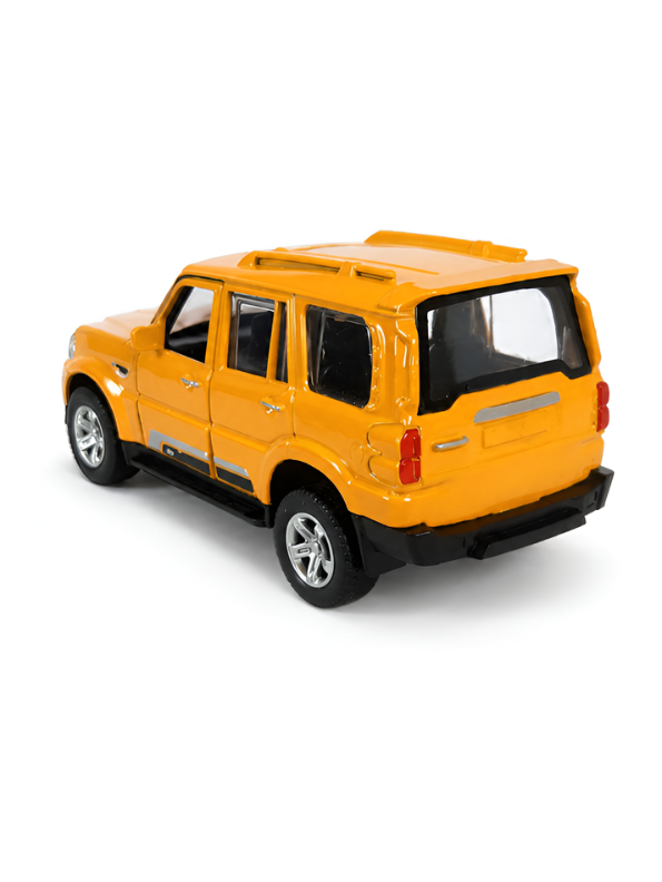 Mahindra Scorpio Die-Cast Model SUV Yellow– Pull-Back Toy Car with Openable Doors MD556