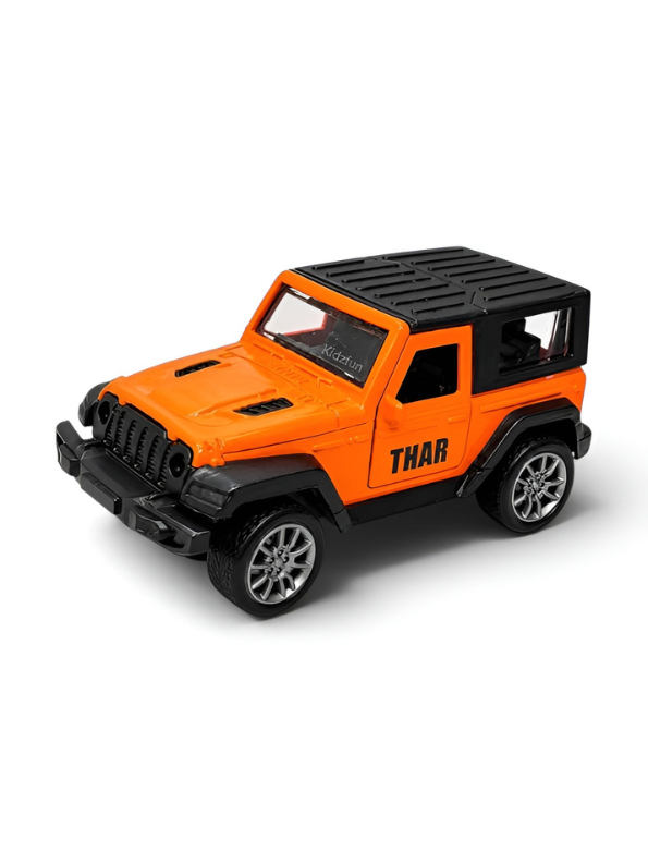 Mahindra Thar Die-Cast Metal Toy Car – Orange 4x4 SUV Model with Rubber Tyres, Openable Engine Hood & Detailed Interior for Kids & Collectors TV6334