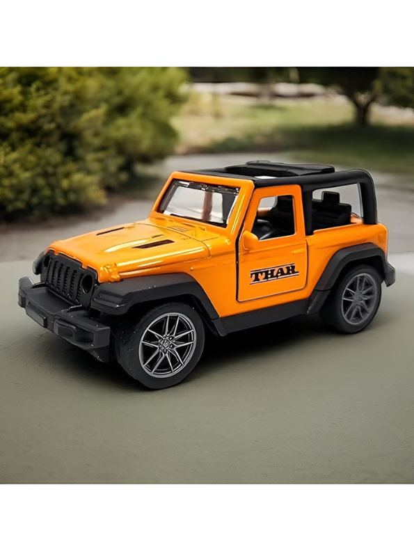 Mahindra Thar Die-Cast Metal Toy Car – Orange 4x4 SUV Model with Rubber Tyres, Openable Engine Hood & Detailed Interior for Kids & Collectors TV6334