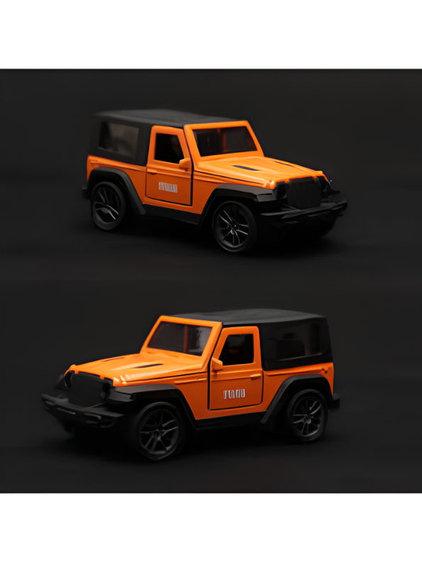 Mahindra Thar Die-Cast Metal Toy Car – Orange 4x4 SUV Model with Rubber Tyres, Openable Engine Hood & Detailed Interior for Kids & Collectors TV6334
