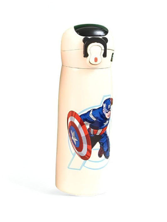 White - ShieldJug - Marvel Avengers Stainless Steel Water Bottle 450ml – Push Button Sipper for Kids | Leakproof & BPA-Free NOV8419.